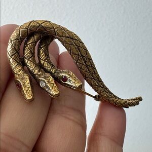 Vintage Triple Snake Gold Tone Brooch